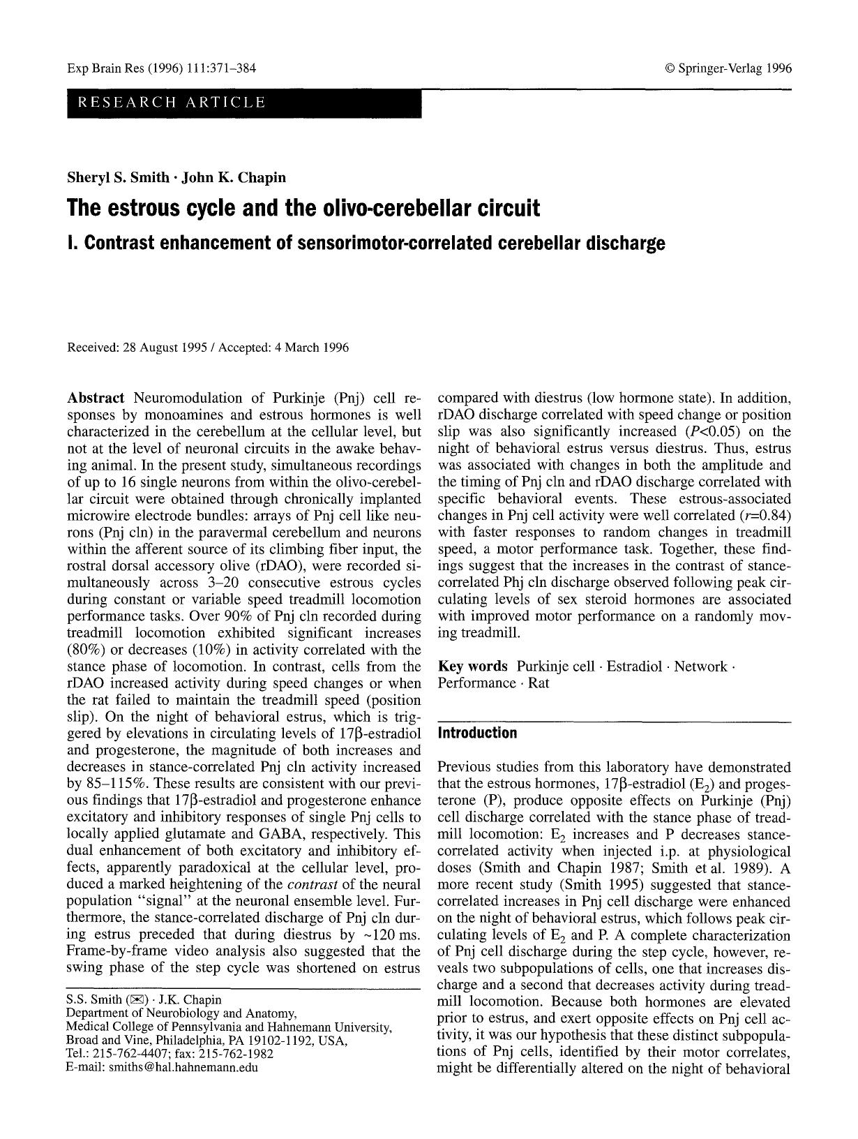 The estrous cycle and the olivo-cerebellar circuit by Unknown