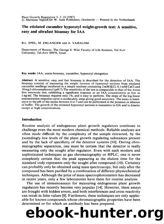 The etiolated cucumber hypocotyl weight-growth test: A sensitive, easy and ultrafast bioassay for IAA by Unknown
