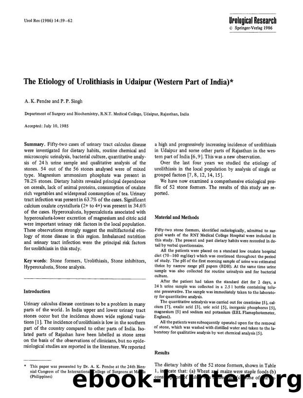The etiology of urolithiasis in udaipur (Western Part of India) by Unknown