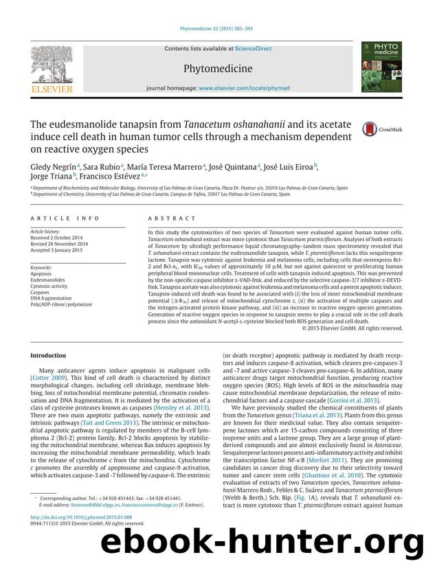The eudesmanolide tanapsin from Tanacetum oshanahanii and its acetate induce cell death in human tumor cells through a mechanism dependent on reactive oxygen species by unknow