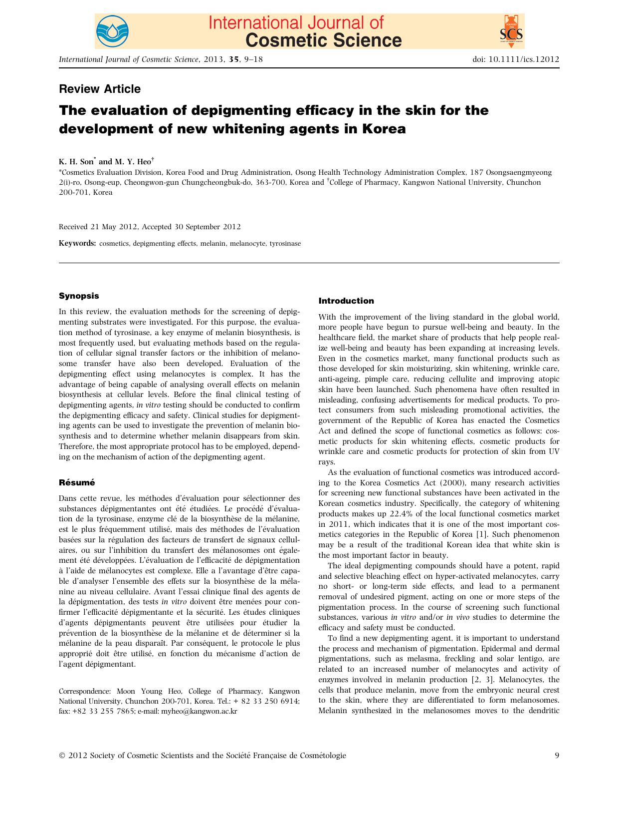 The evaluation of depigmenting efficacy in the skin for the development of new whitening agents in Korea by Unknown