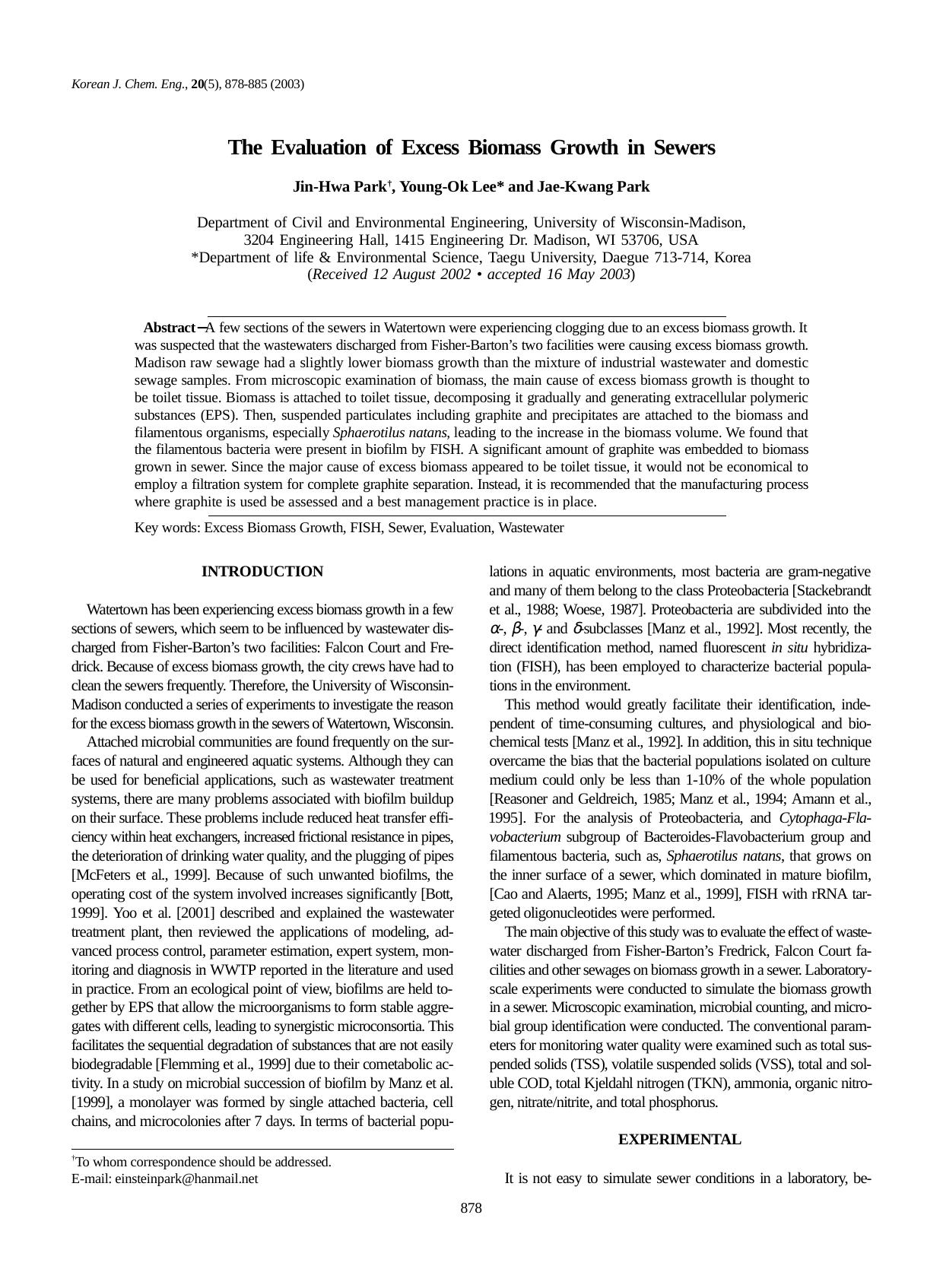The evaluation of excess biomass growth in sewers by Unknown