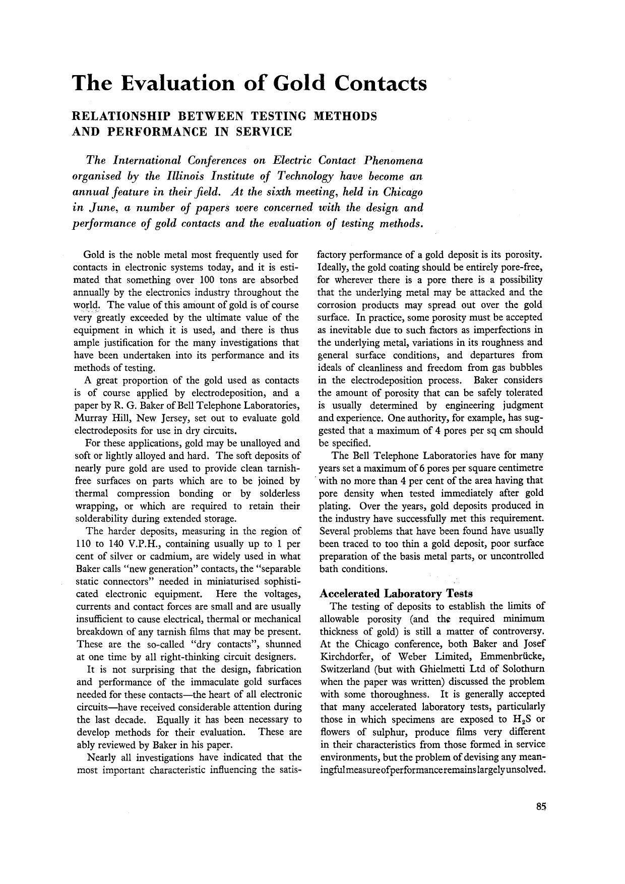 The evaluation of gold contacts by Unknown