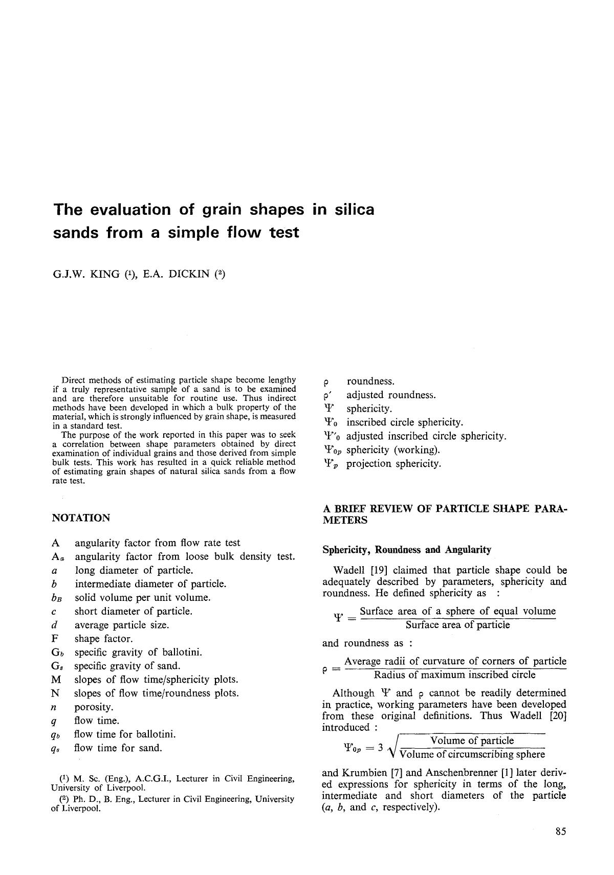 The evaluation of grain shapes in silica sands from a simple flow test by Unknown