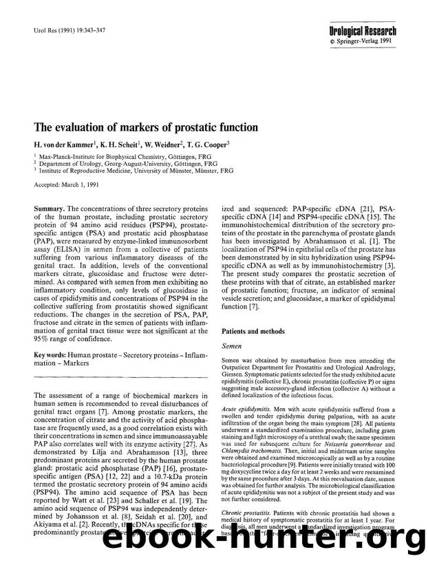 The evaluation of markers of prostatic function by Unknown