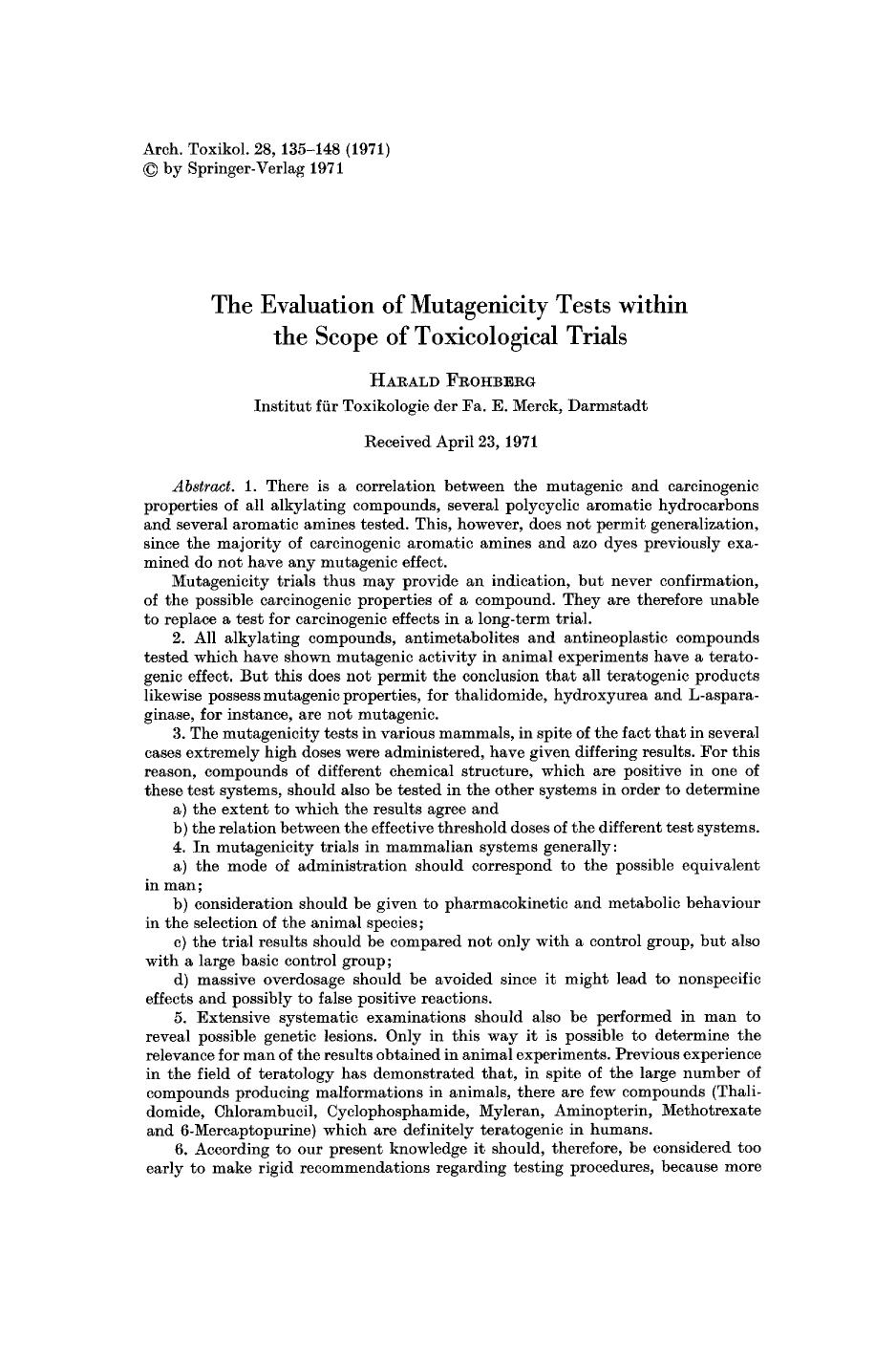 The evaluation of mutagenicity tests within the scope of toxicological trials by Unknown