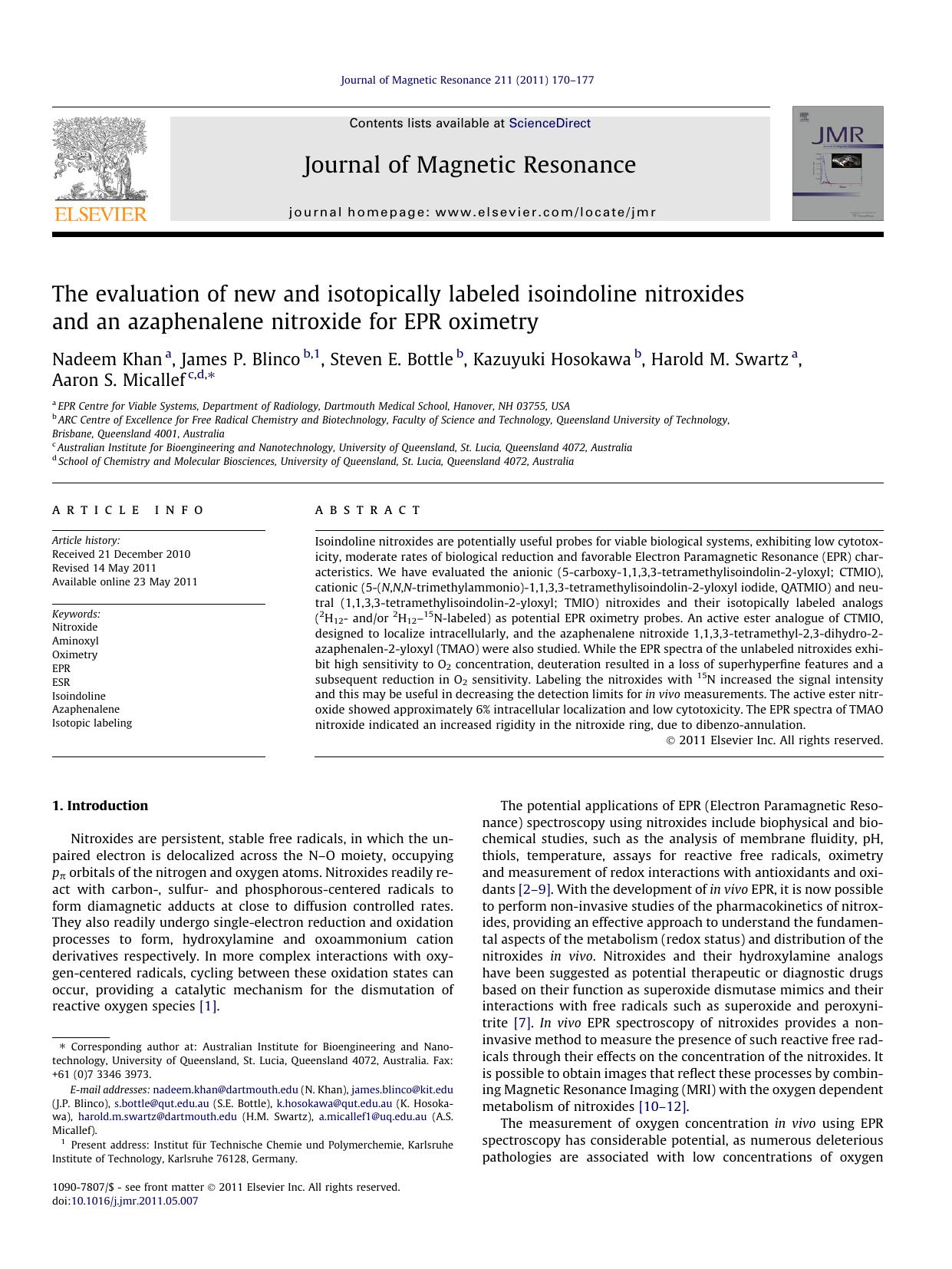 The evaluation of new and isotopically labeled isoindoline nitroxides and an azaphenalene nitroxide for EPR oximetry by unknow