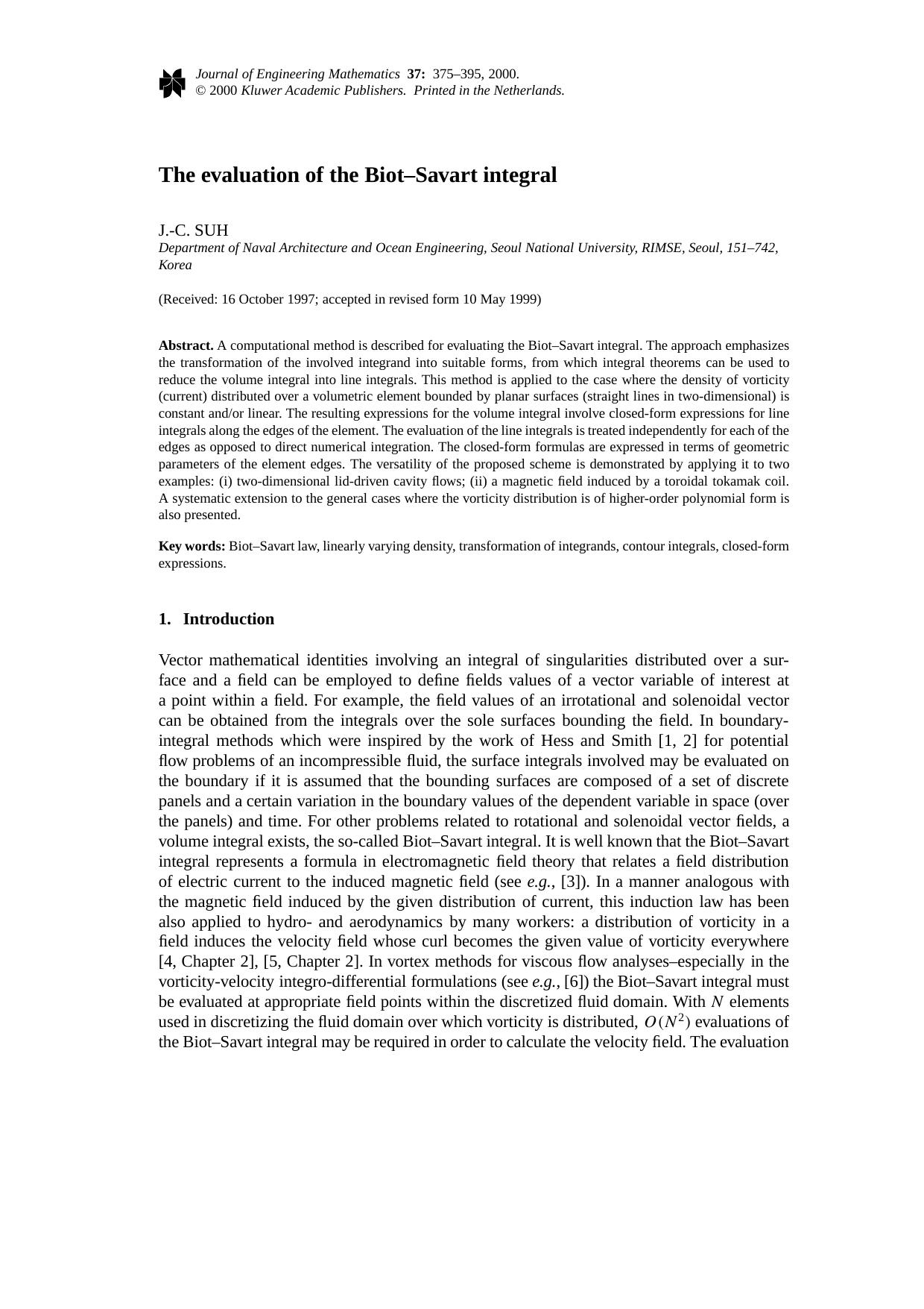 The evaluation of the Biot–Savart integral by Unknown