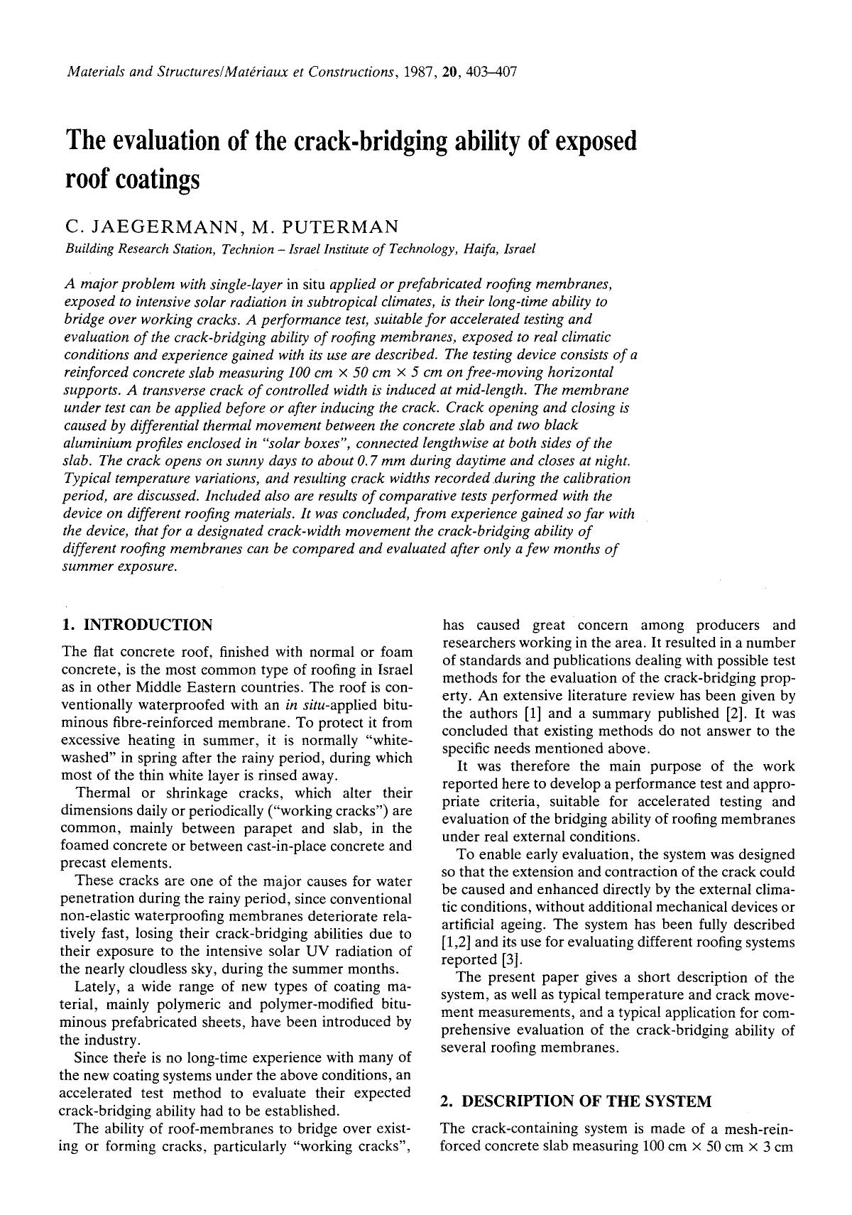 The evaluation of the crack-bridging ability of exposed roof coatings by Unknown