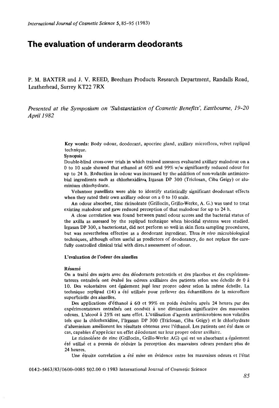 The evaluation of underarm deodorants by Unknown