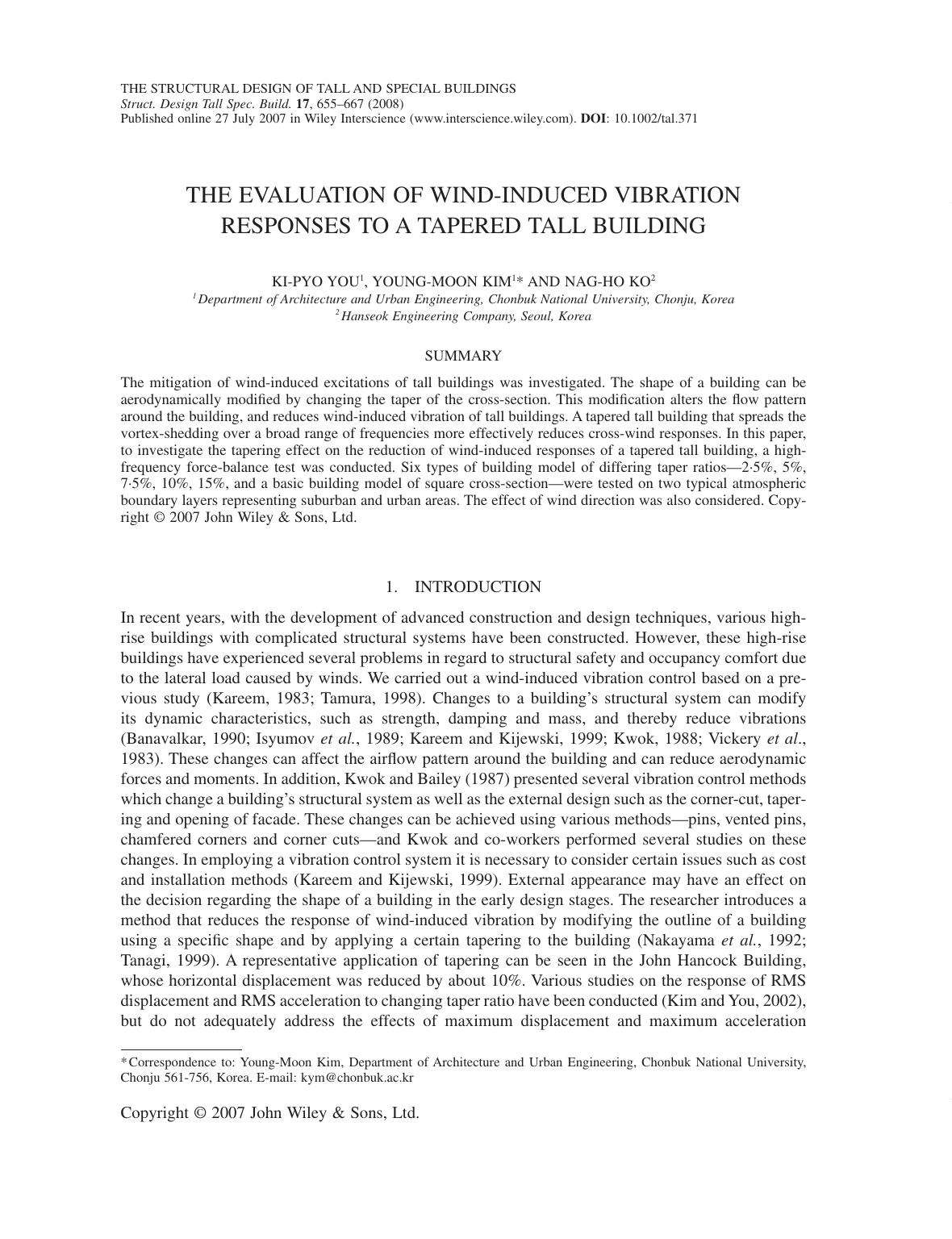 The evaluation of wind-induced vibration responses to a tapered tall building by M34