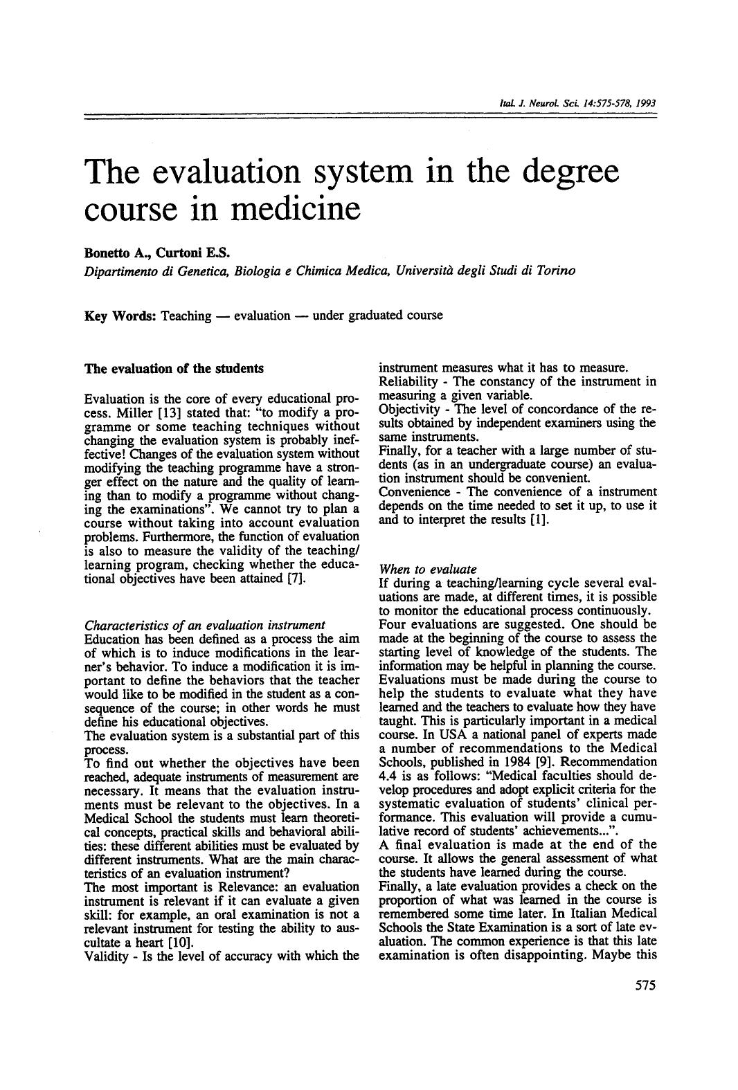 The evaluation system in the degree course in medicine by Unknown