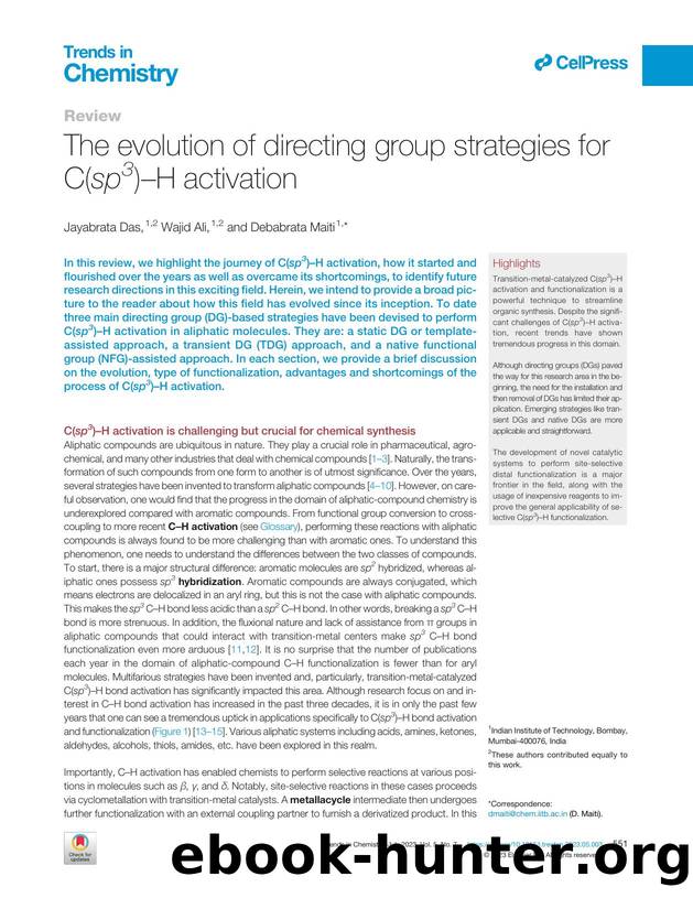 The evolution of directing group strategies for C(sp3)-H activation by Jayabrata Das & Wajid Ali & Debabrata Maiti