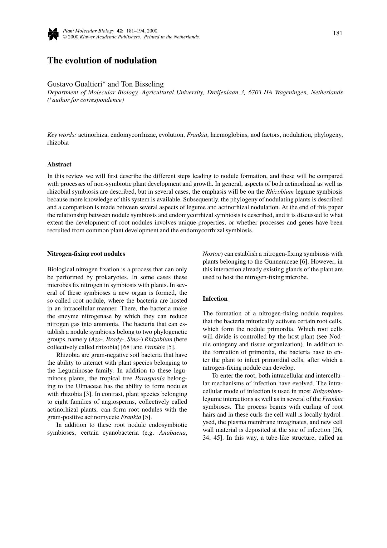 The evolution of nodulation by Unknown
