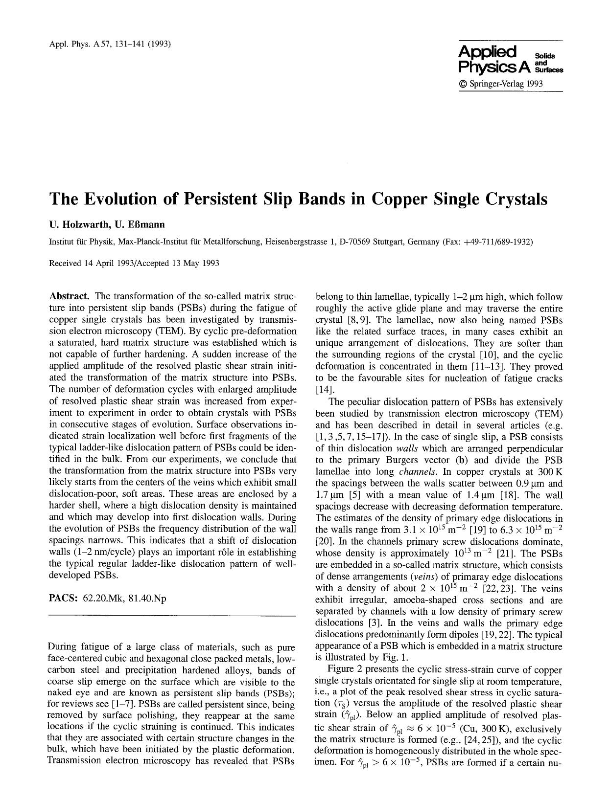 The evolution of persistent slip bands in copper single crystals by Unknown
