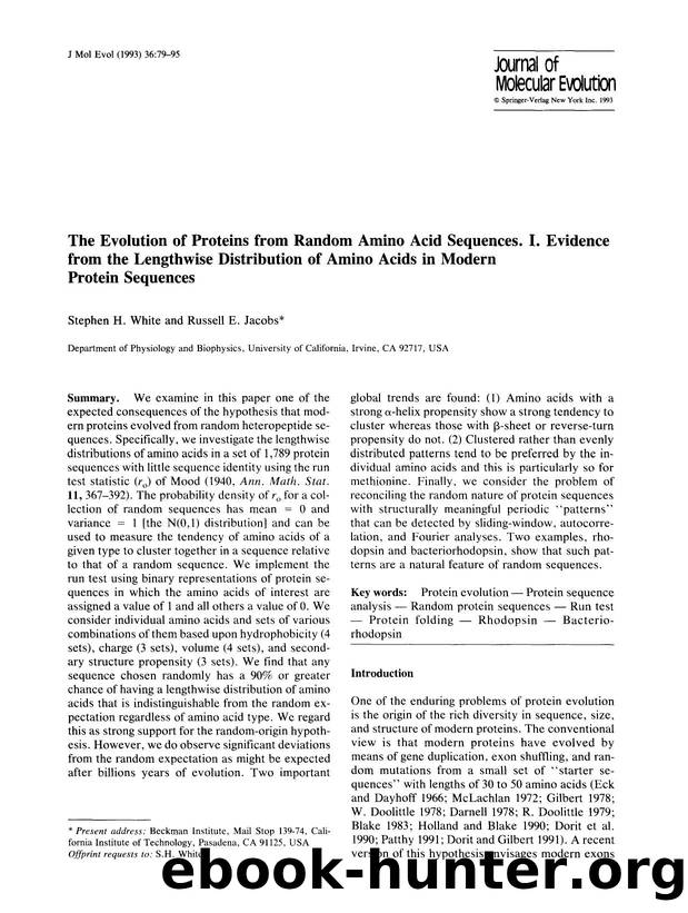 The evolution of proteins from random amino acid sequences. I. Evidence from the lengthwise distribution of amino acids in modern protein sequences by Unknown