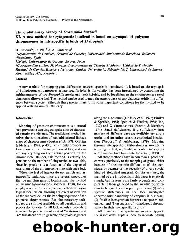 The evolutionary history of  <Emphasis Type="Italic">Drosophila buzzatii <Emphasis> XI. A new method for cytogenetic localization based on asynapsis of polytene chromosomes in inte by Unknown