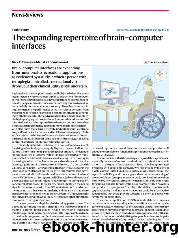 The expanding repertoire of brainâcomputer interfaces by Nick F. Ramsey & Mariska J. Vansteensel