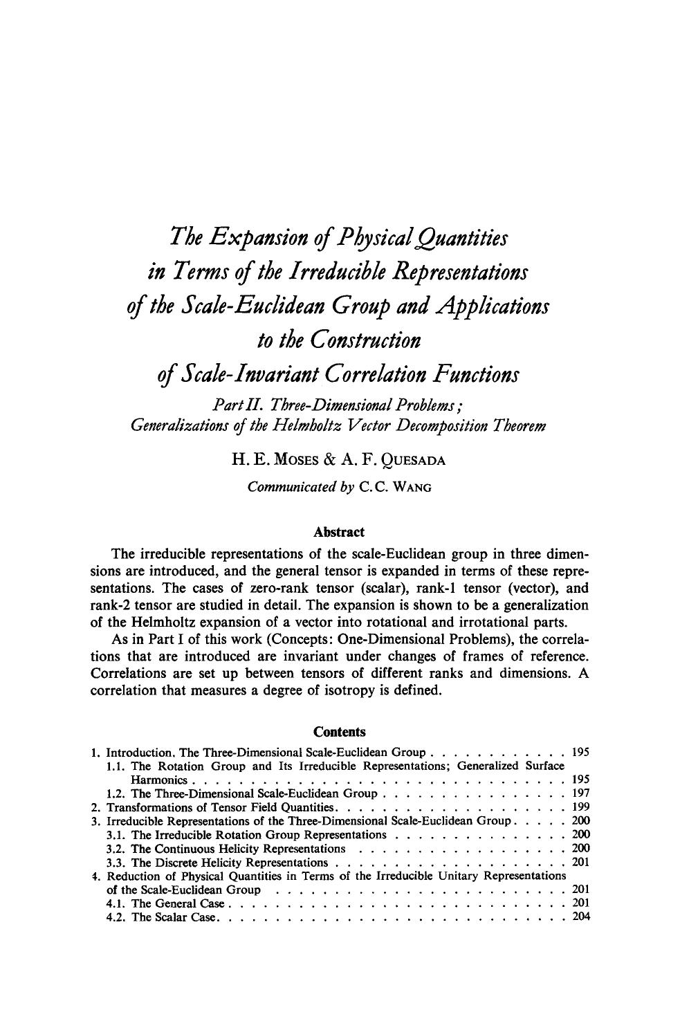 The expansion of physical quantities in terms of the irreducible representations of the scale-euclidean group and applications to the construction of scale-invariant correlation functions by Unknown