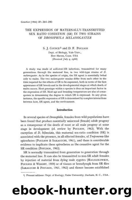 The expression of maternally-transmitted sex ratio condition (SR) in two strains of <Emphasis Type="Italic">Drosophila melanogaster <Emphasis> by Unknown