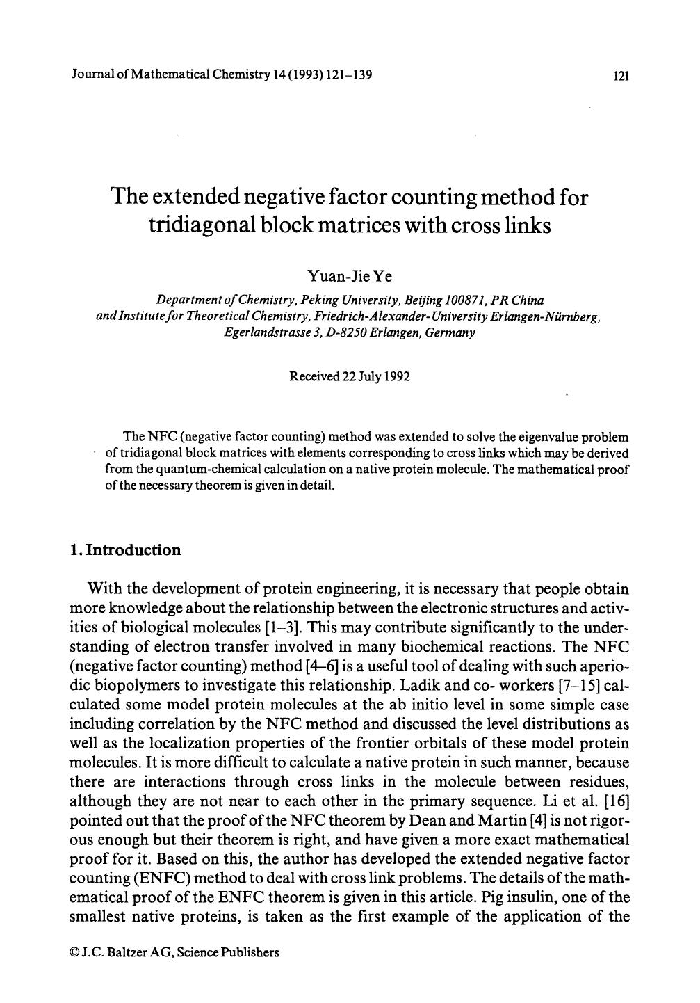 The extended negative factor counting method for tridiagonal block matrices with cross links by Unknown