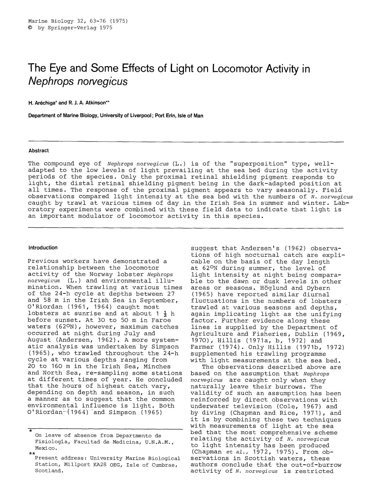 The eye and some effects of light on locomotor activity in <Emphasis Type="Italic">Nephrops norvegicus<Emphasis> by Unknown