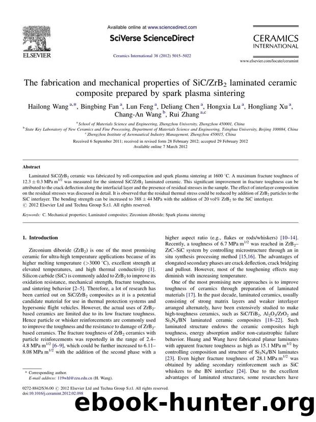 The fabrication and mechanical properties of SiCZrB2 laminated ceramic composite prepared by spark plasma sintering by Hailong Wang