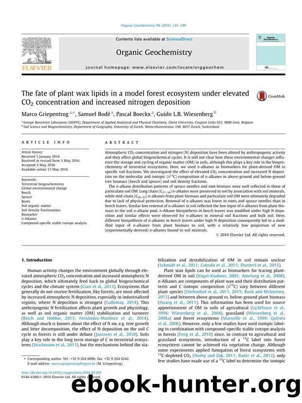 The fate of plant wax lipids in a model forest ecosystem under elevated CO2 concentration and increased nitrogen deposition by Marco Griepentrog & Samuel Bodé & Pascal Boeckx & Guido L.B. Wiesenberg