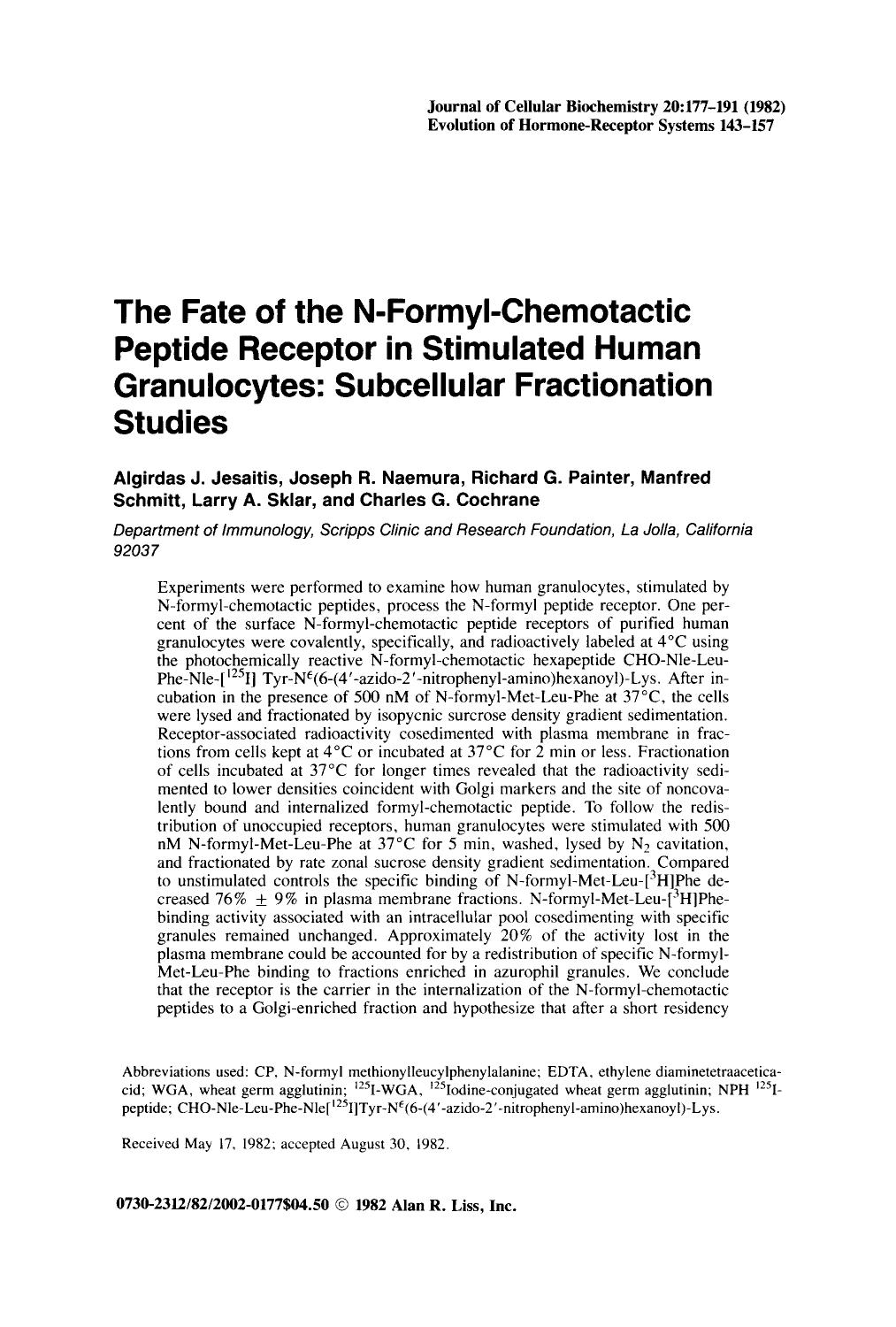 The fate of the N-formyl-chemotactic peptide receptor in stimulated human granulocytes: subcellular fractionation studies by Unknown
