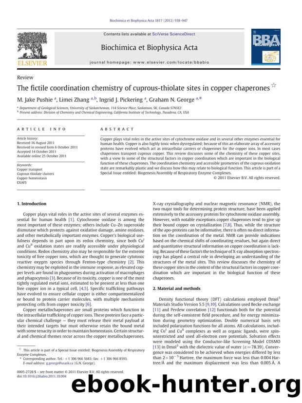 The fictile coordination chemistry of cuprous-thiolate sites in copper chaperones by M. Jake Pushie & Limei Zhang & Ingrid J. Pickering & Graham N. George