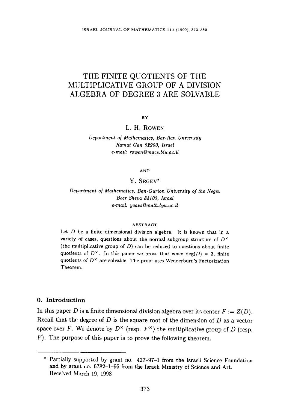 The finite quotients of the multiplicative group of a division algebra of degree 3 are solvable by Unknown