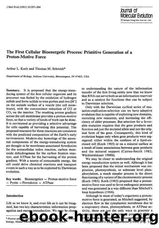 The first cellular bioenergetic process: Primitive generation of a proton-motive force by Unknown