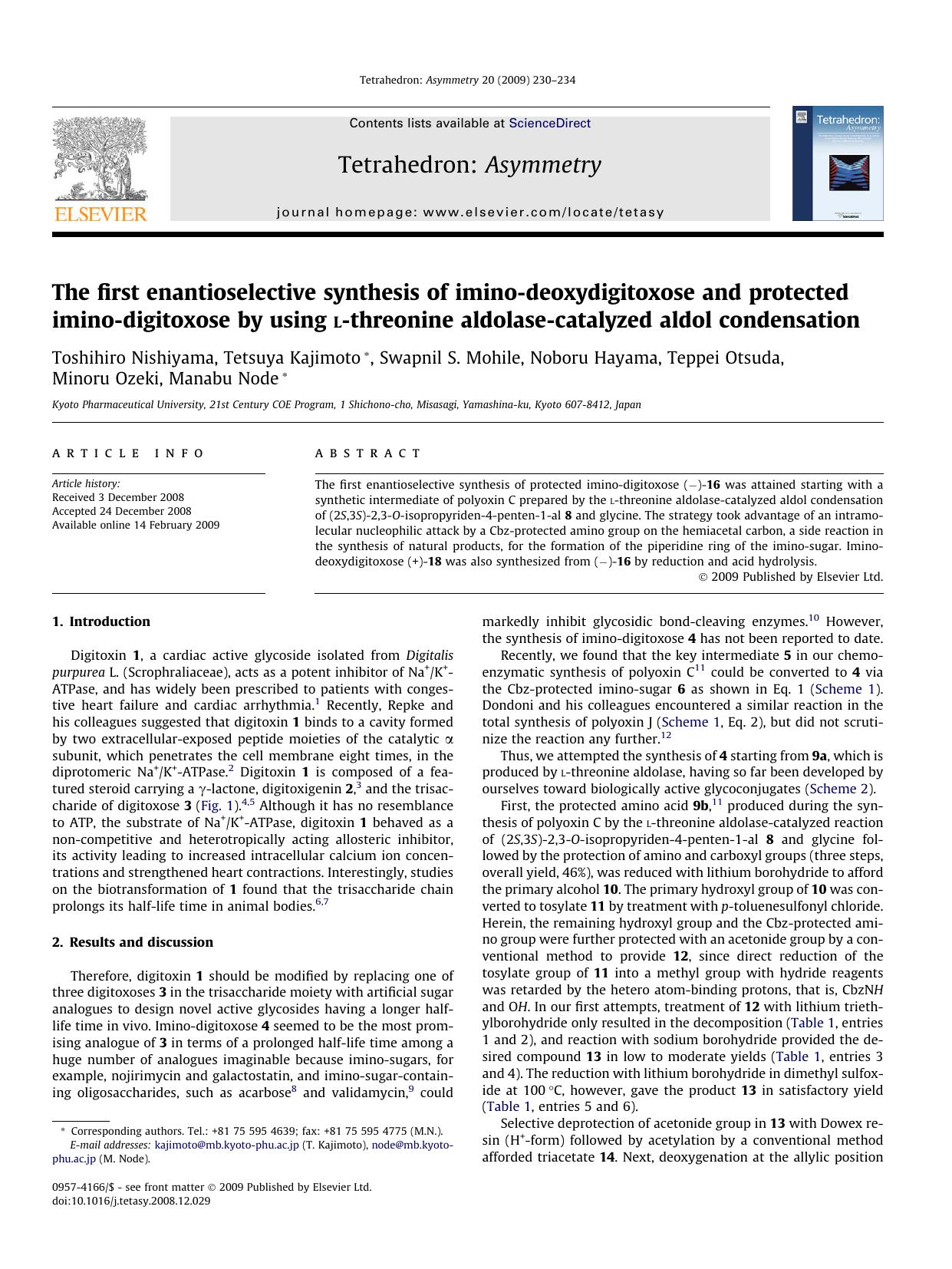 The first enantioselective synthesis of imino-deoxydigitoxose and protected imino-digitoxose by using l-threonine aldolase-catalyzed aldol condensation by unknow
