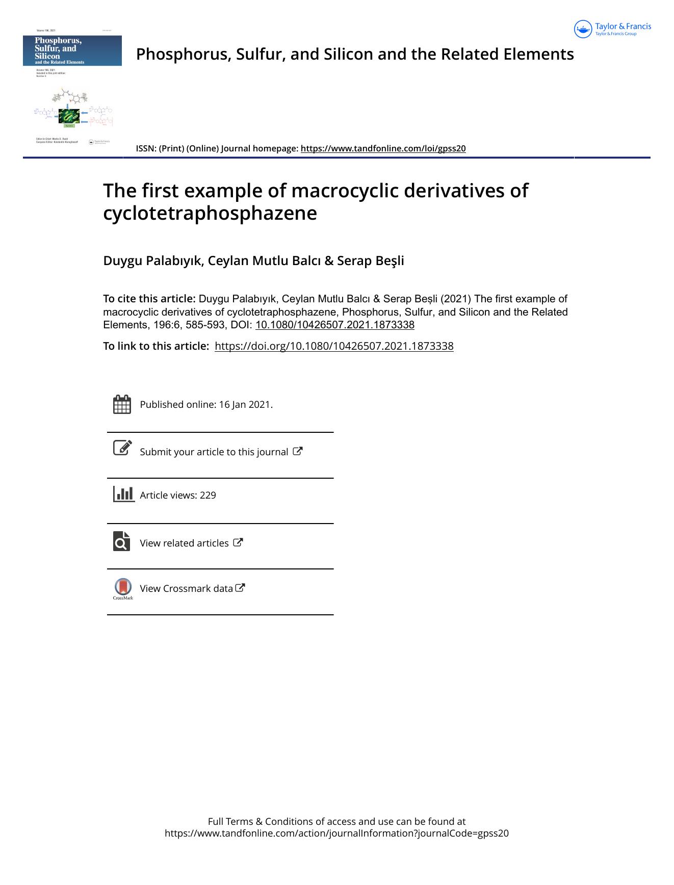 The first example of macrocyclic derivatives of cyclotetraphosphazene by Palabıyık Duygu & Mutlu Balcı Ceylan & Beşli Serap