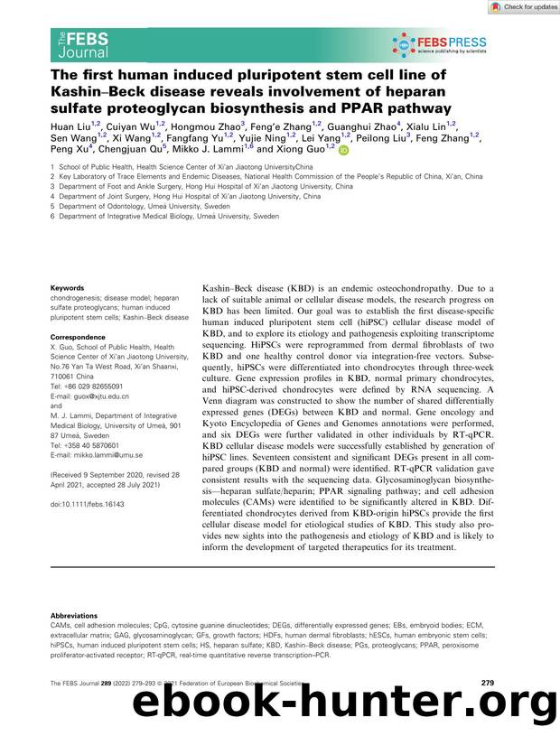 The first human induced pluripotent stem cell line of KashinâBeck disease reveals involvement of heparan sulfate proteoglycan biosynthesis and PPAR pathway by Unknown