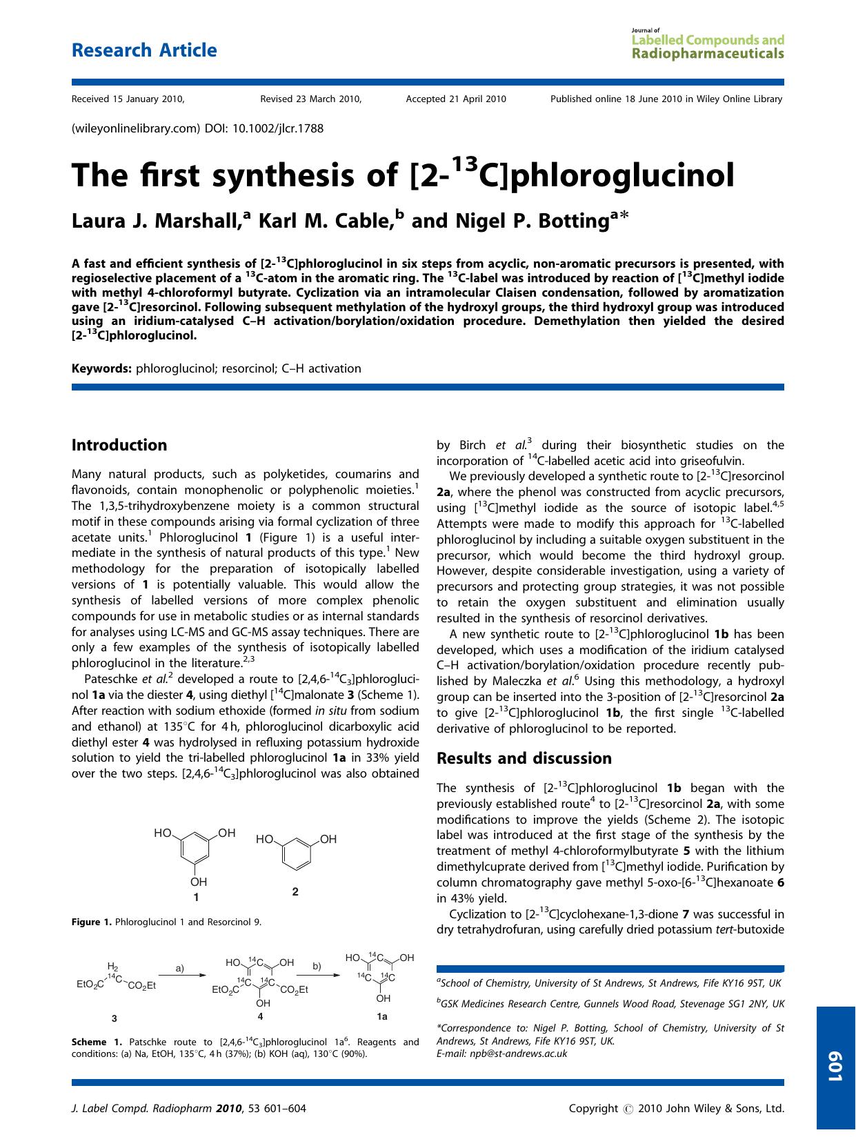 The first synthesis of [213C]phloroglucinol by Unknown