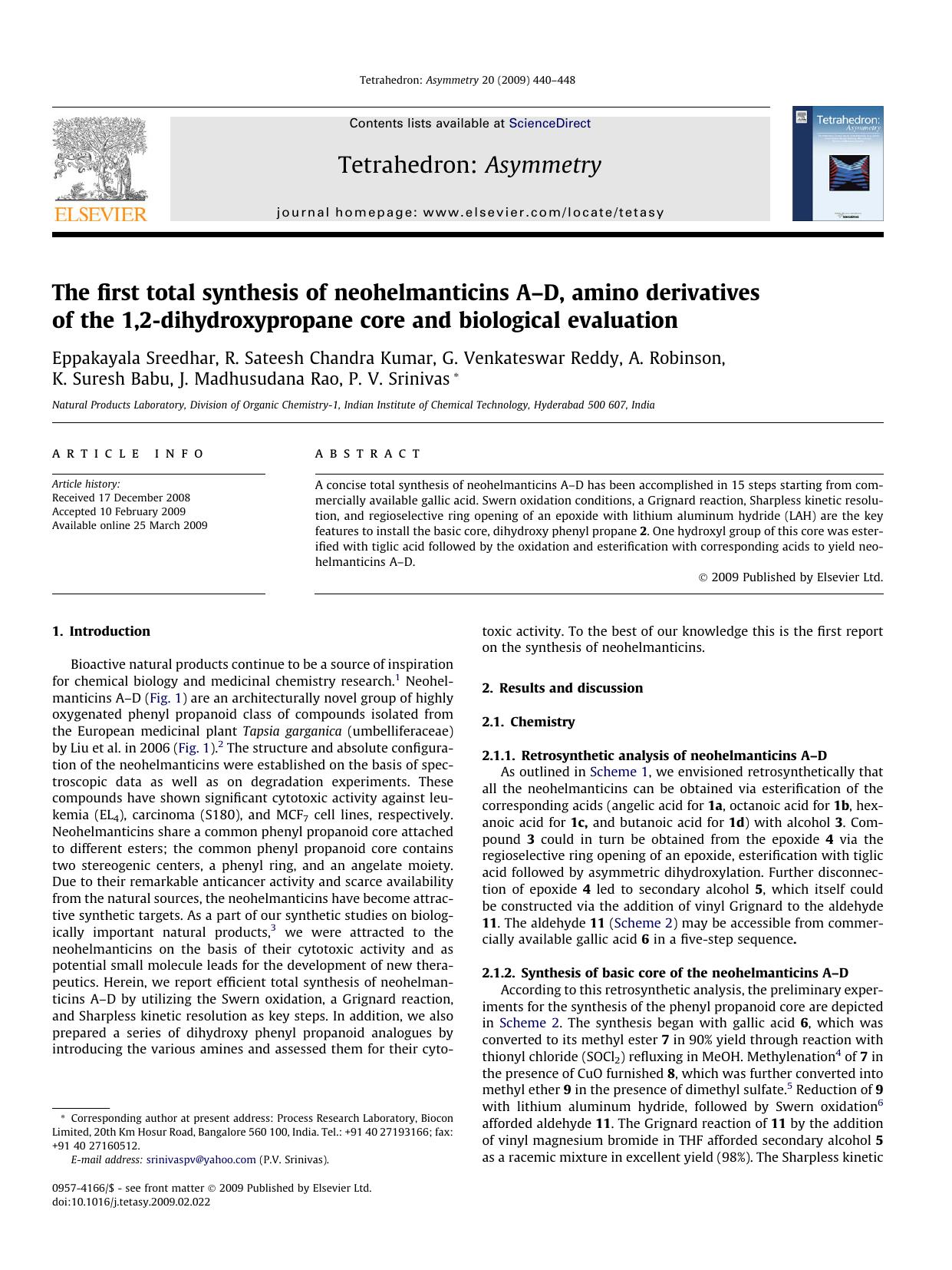 The first total synthesis of neohelmanticins AâD, amino derivatives of the 1,2-dihydroxypropane core and biological evaluation by unknow
