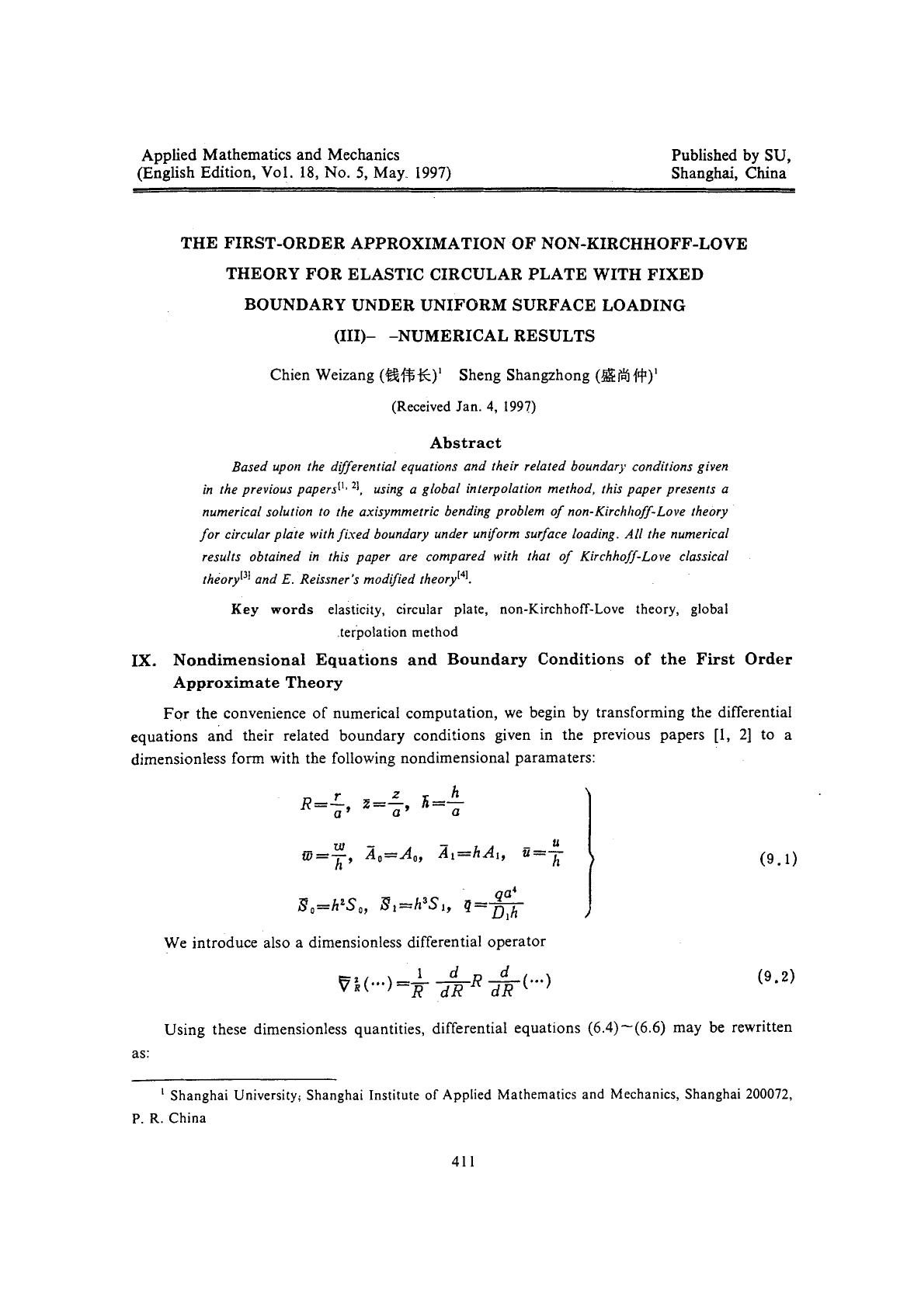 The first-order approximation of non-Kirchhoff-Love theory for elastic circular plate with fixed boundary under uniform surface loading (III)—Numerical results by Unknown