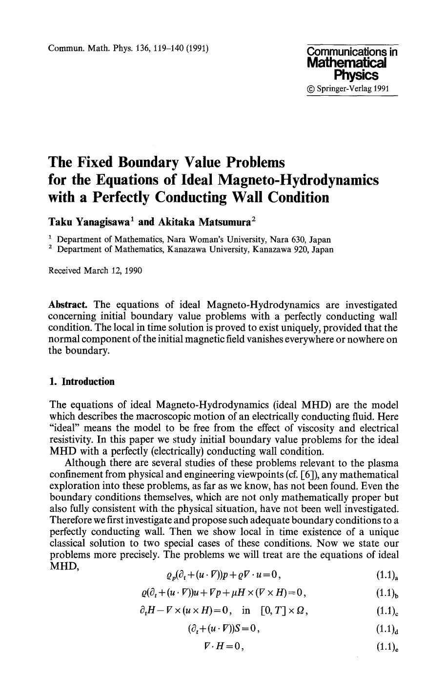 The fixed boundary value problems for the equations of ideal Magneto-Hydrodynamics with a perfectly conducting wall condition by Unknown