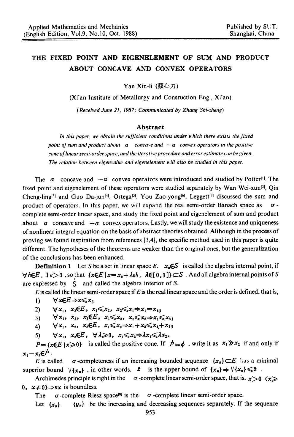 The fixed point and eigenelement of sum and product about concave and convex operators by Unknown