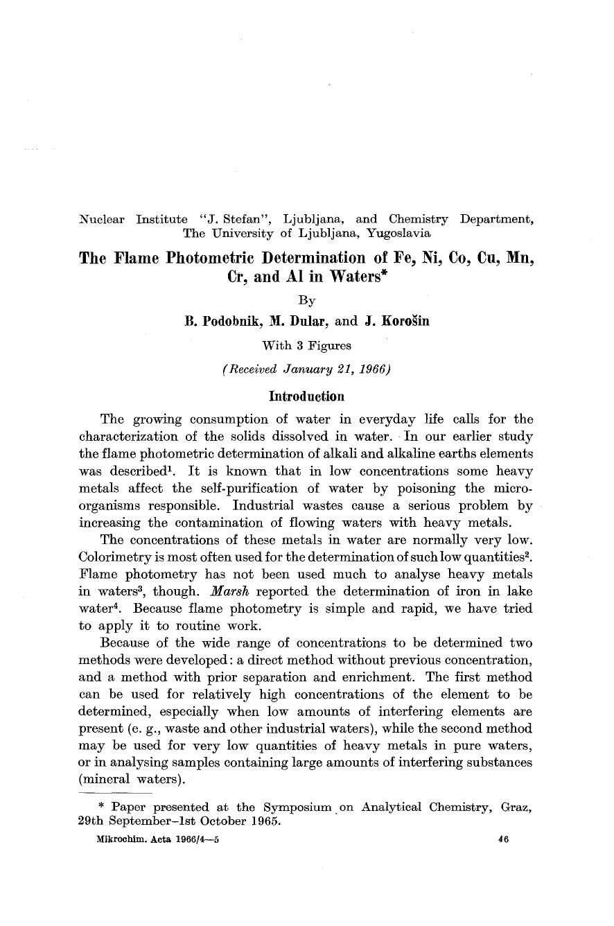 The flame photometric determination of Fe, Ni, Co, Cu, Mn, Cr, and Al in waters by Unknown