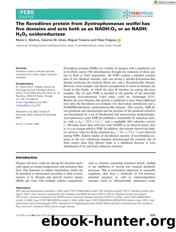 The flavodiiron protein from Syntrophomonas wolfei has five domains and acts both as an NADH:O2 or an NADH:H2O2 oxidoreductase by Unknown