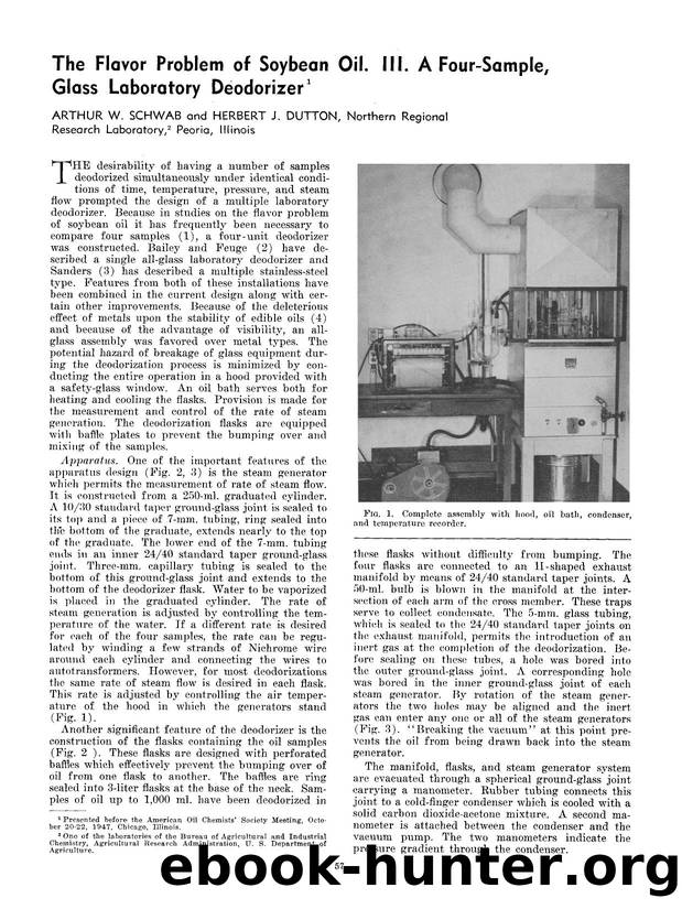 The flavor problem of soybean oil. III. A four-sample, glass laboratory deodorizer by Unknown