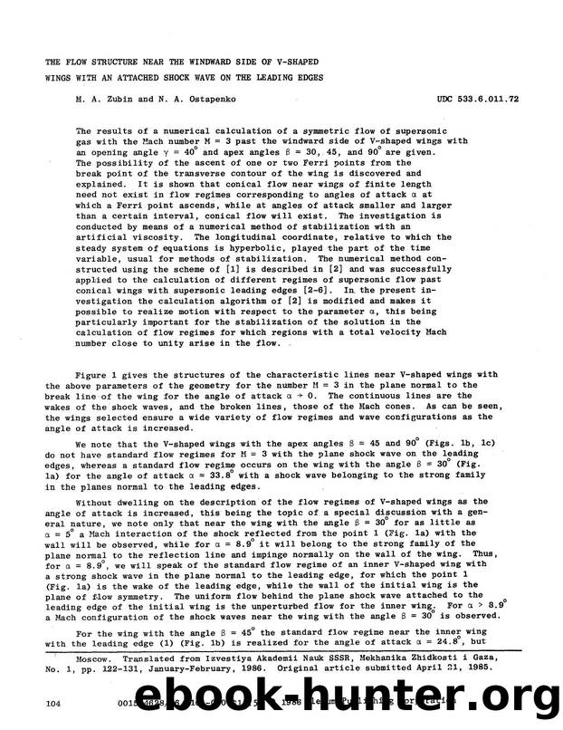 The flow structure near the windward side of V-shaped wings with an attached shock wave on the leading edges by Unknown