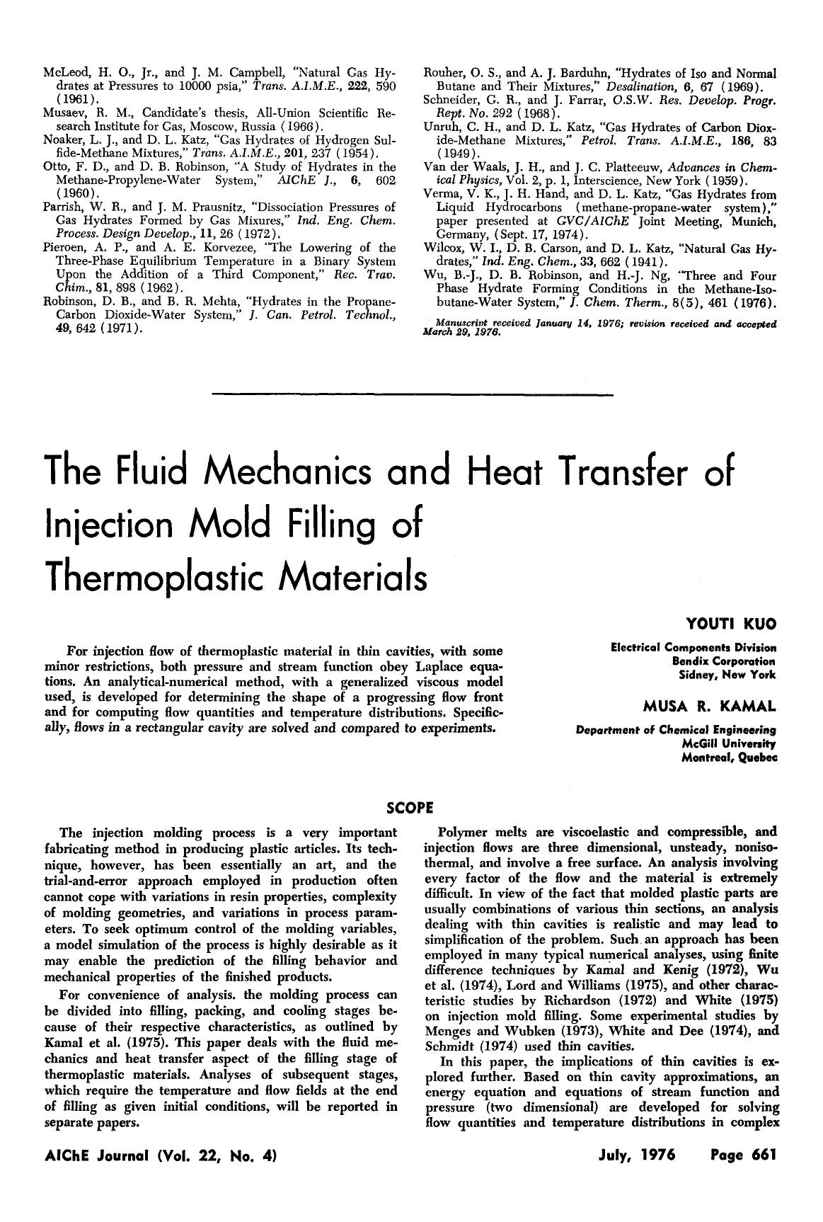 The fluid mechanics and heat transfer of injection mold filling of thermoplastic materials by Unknown