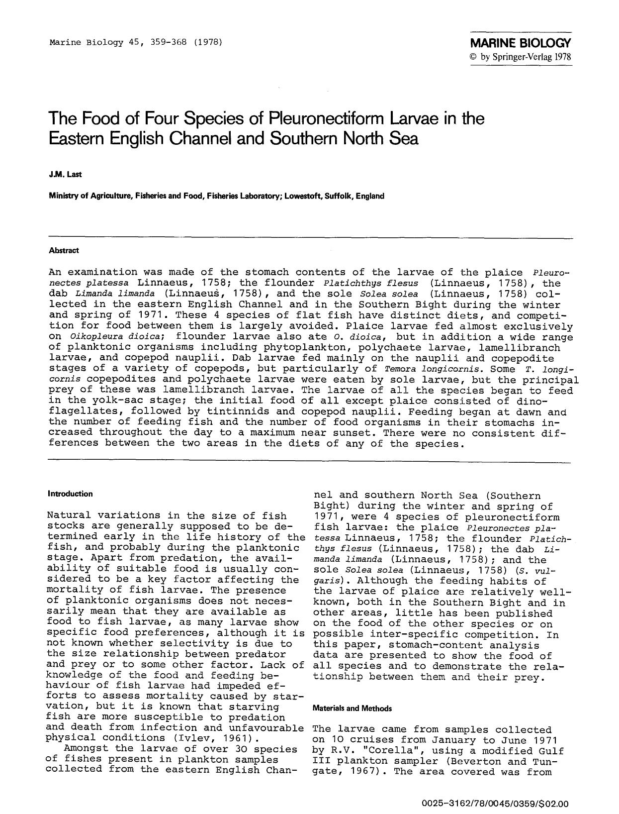 The food of four species of pleuronectiform larvae in the eastern English Channel and southern North Sea by Unknown