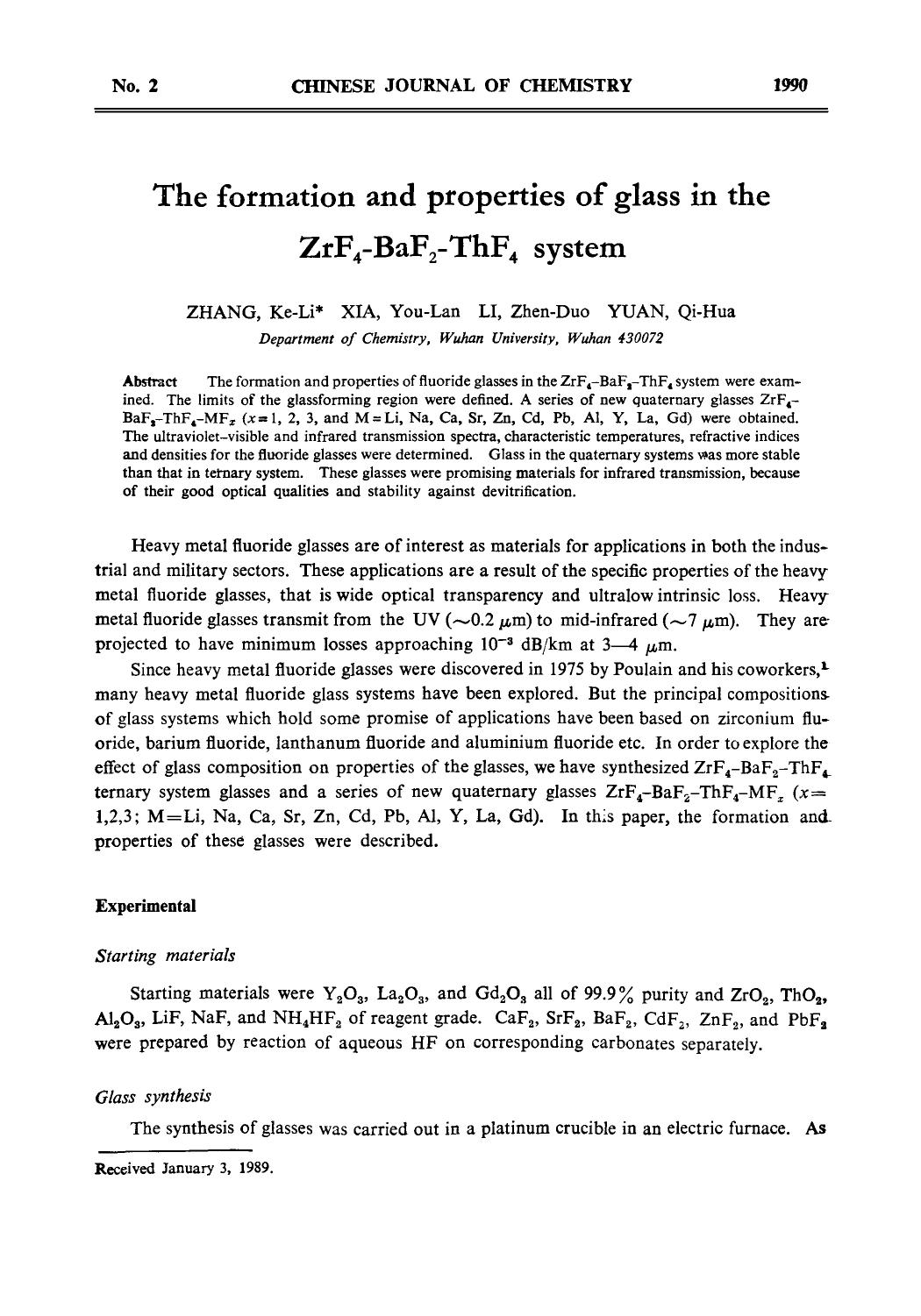 The formation and properties of glass in the ZrF4BaF2ThF4 system by Unknown