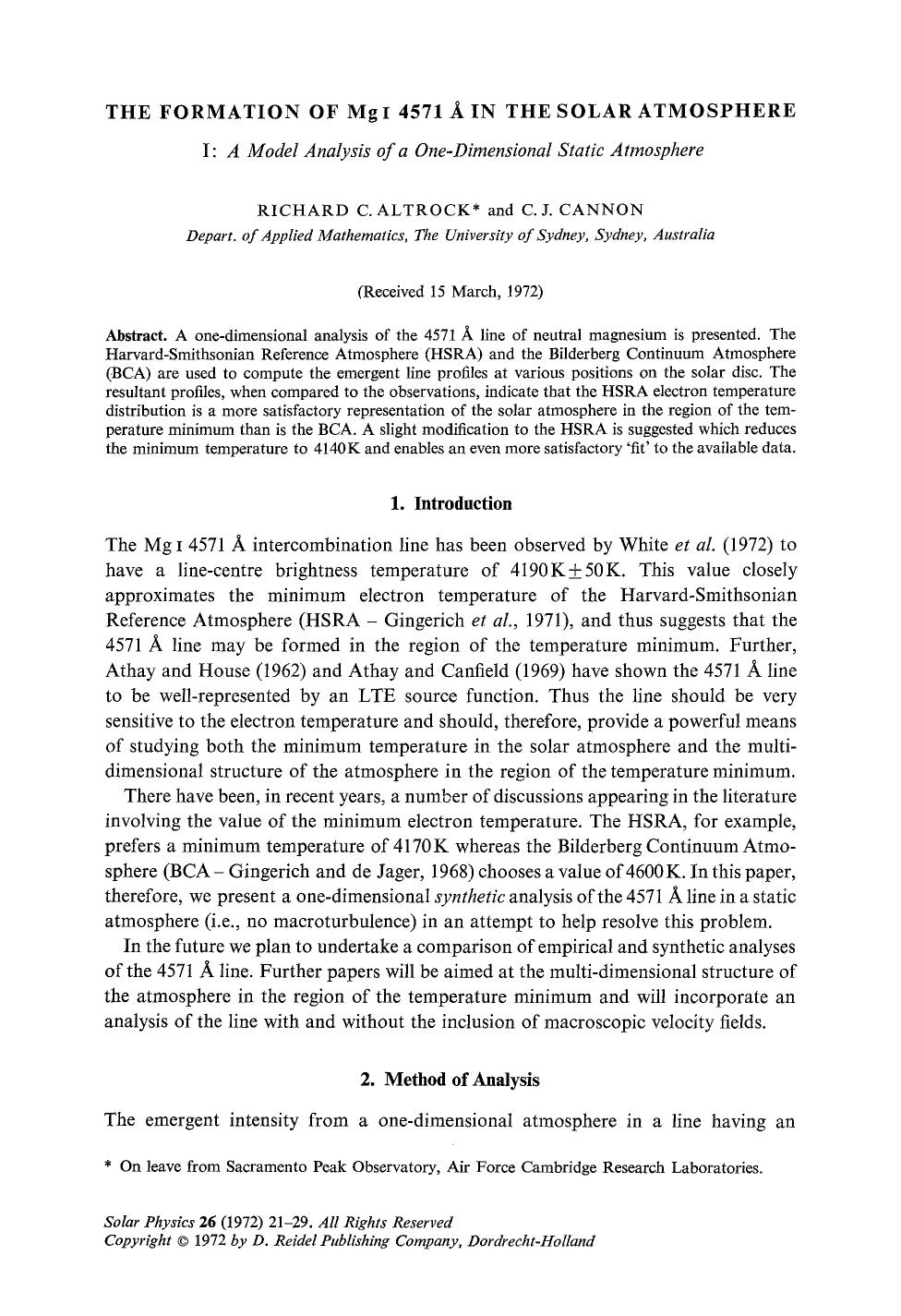 The formation of Mg <Emphasis Type="SmallCaps">i <Emphasis> 4571 &#x00C5; in the solar atmosphere by Unknown