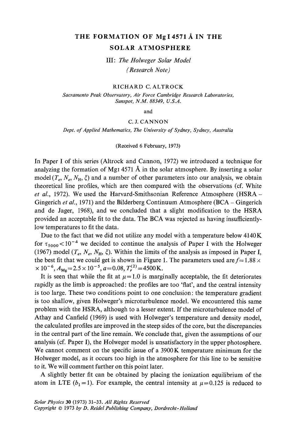 The formation of Mg I 4571 &#x00C5; in the solar atmosphere by Unknown