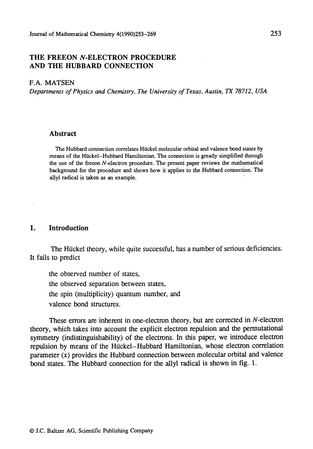 The freeon <Emphasis Type="Italic">N <Emphasis>-electron procedure and the Hubbard connection by Unknown
